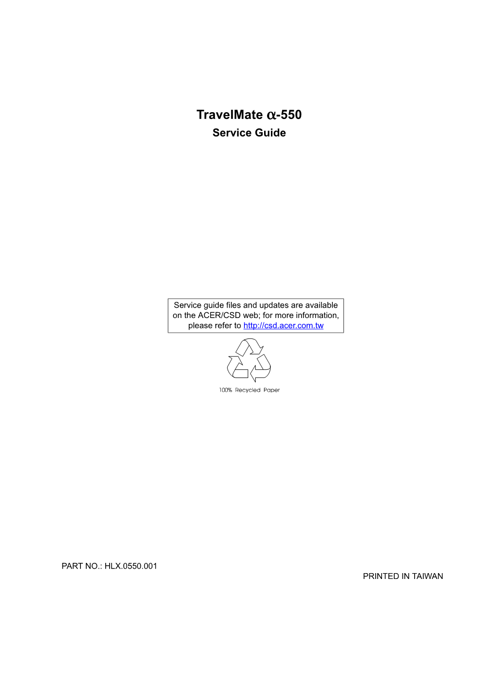 Travelmate Α-550 Service Guide