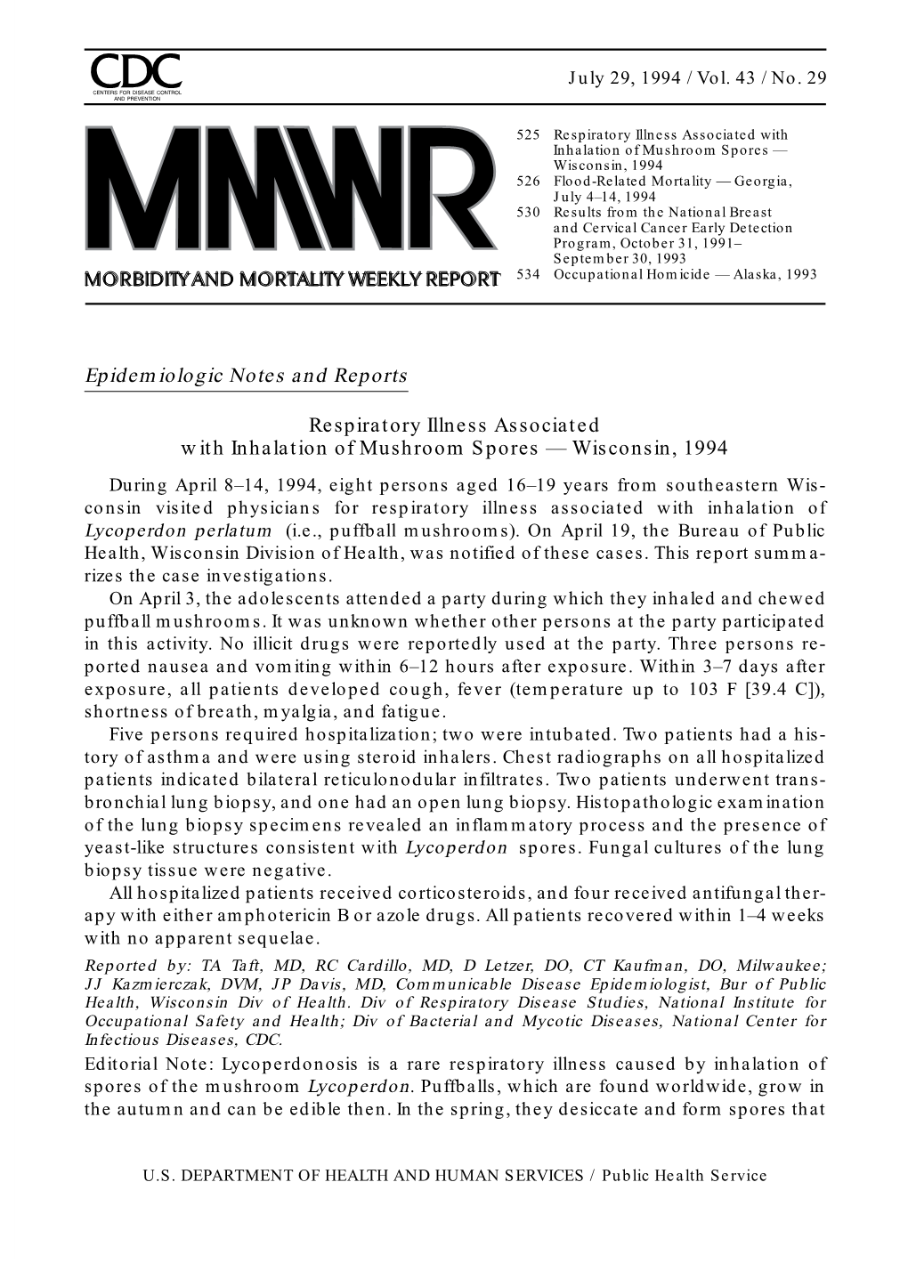 Epidemiologic Notes and Reports Respiratory Illness