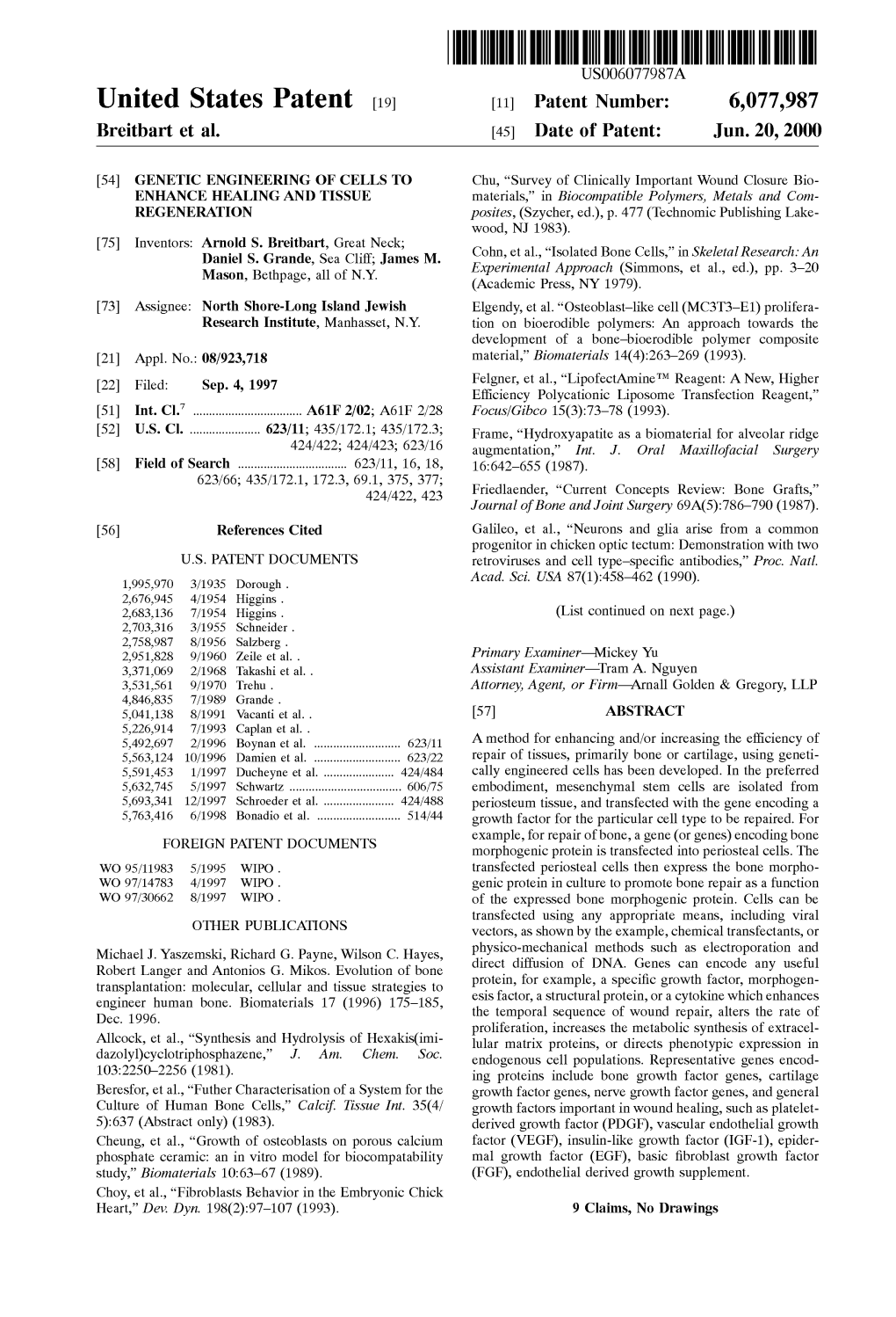 United States Patent (19) 11 Patent Number: 6,077.987 Breitbart Et Al