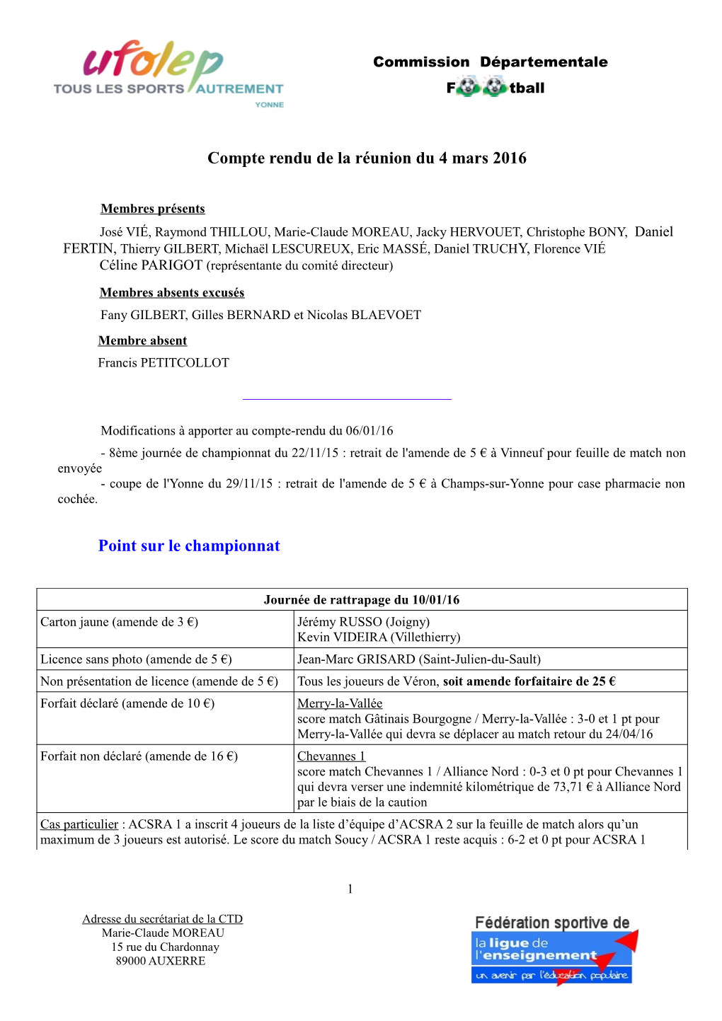 Compte-Rendu Du 4 Mars 2016