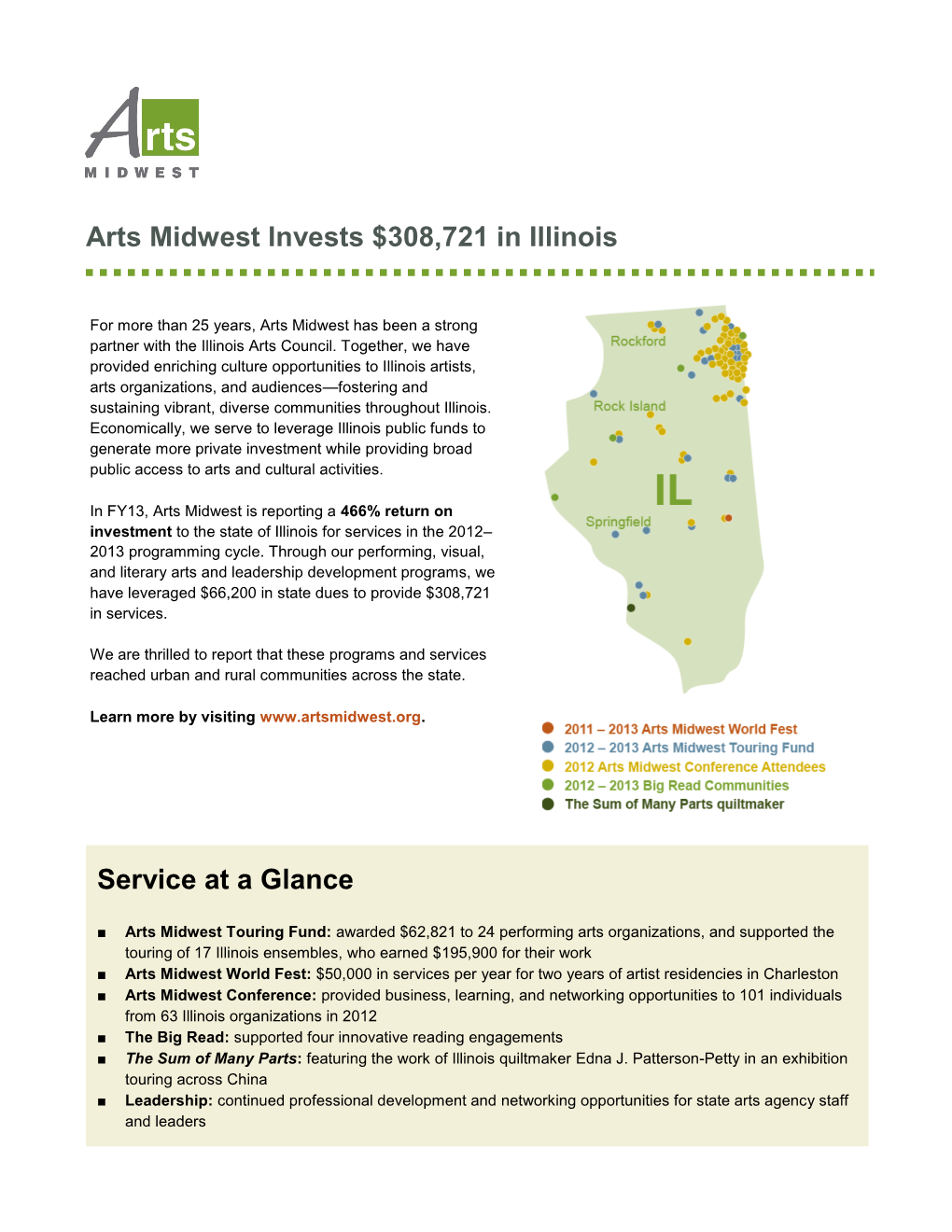 Arts Midwest Invests $308,721 in Illinois Service at a Glance