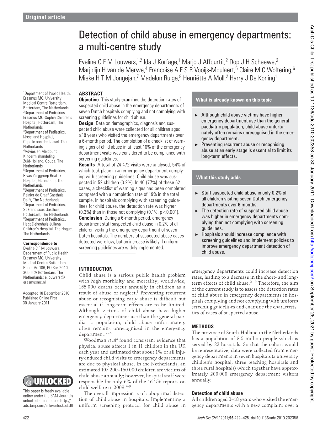 Detection of Child Abuse in Emergency Departments: a Multi-Centre Study