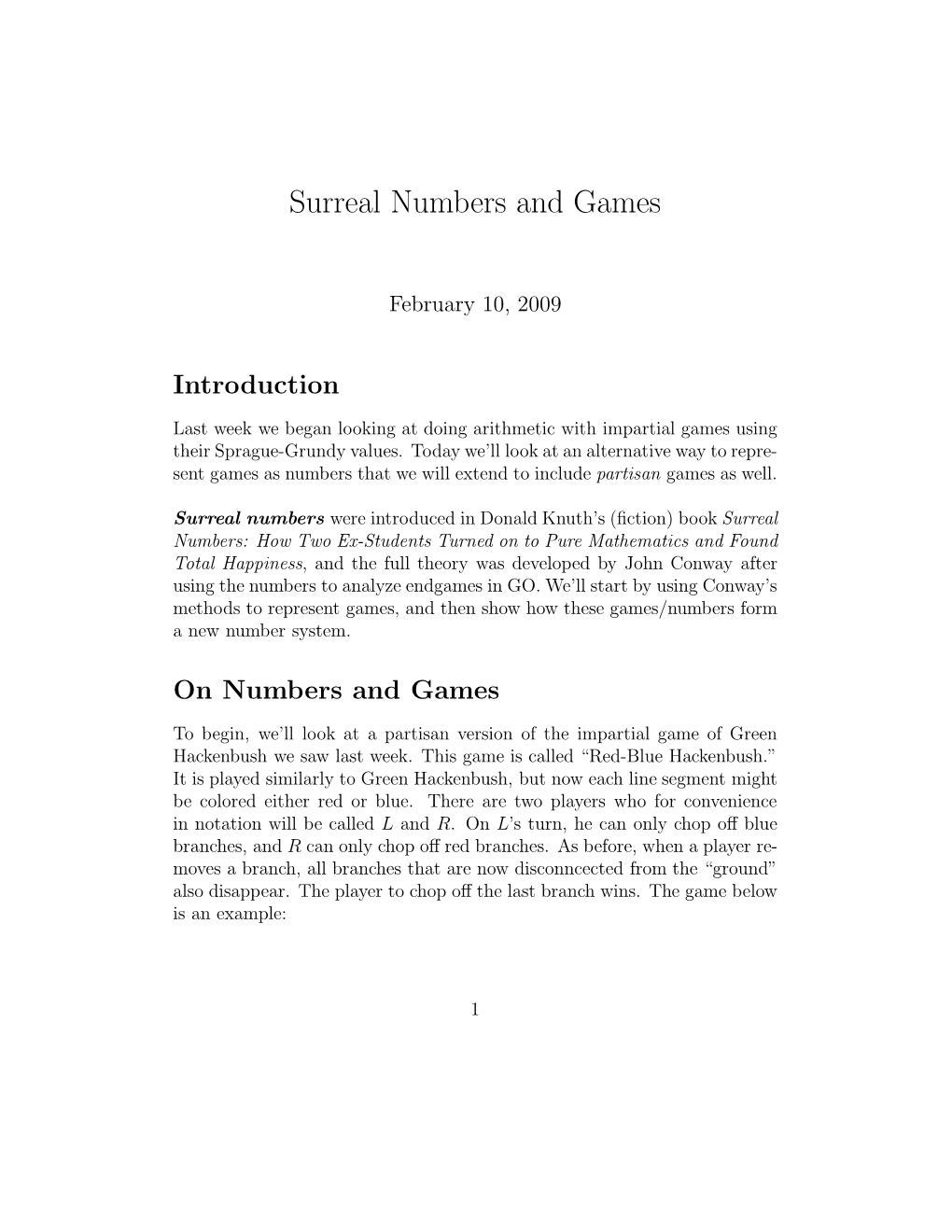 Surreal Numbers and Games