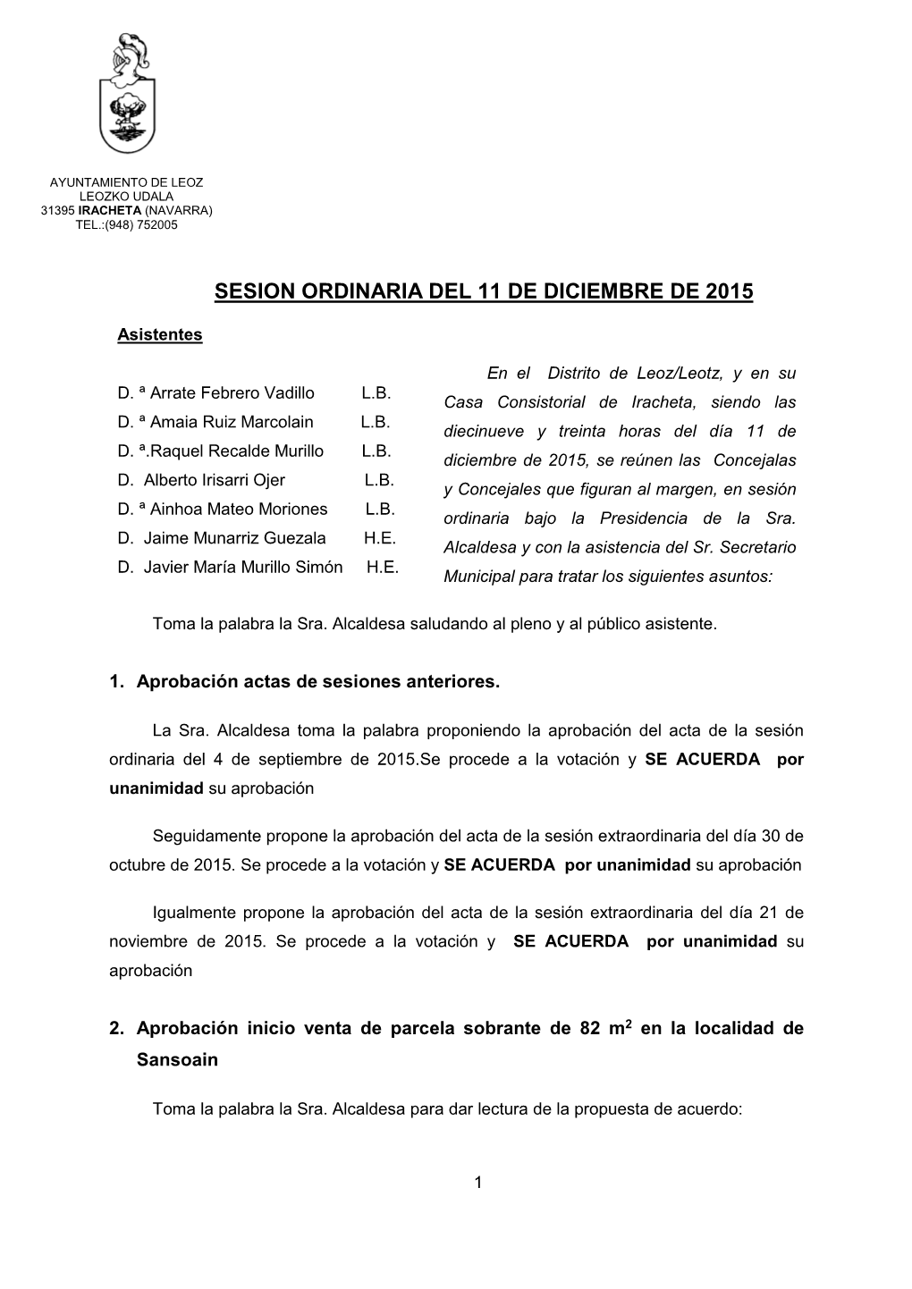 Acta Del Pleno De Sesión Extraordinaria Del 11 De Diciembre De 2015