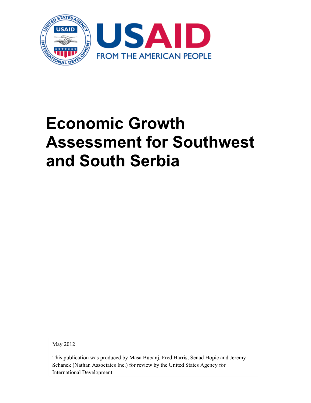 Economic Growth Assessment for Southwest and South Serbia