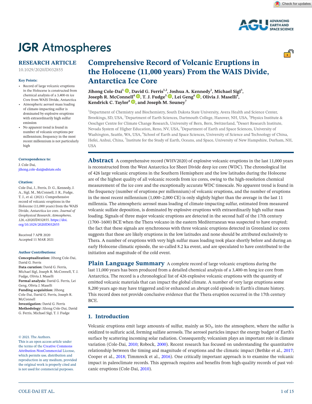 Comprehensive Record of Volcanic Eruptions in The