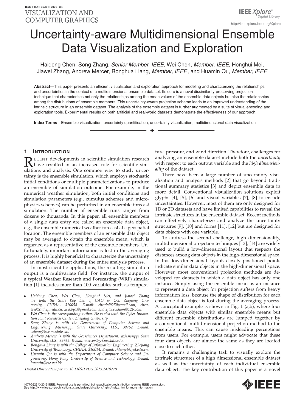 Uncertainty-Aware Multidimensional Ensemble Data Visualization and Exploration