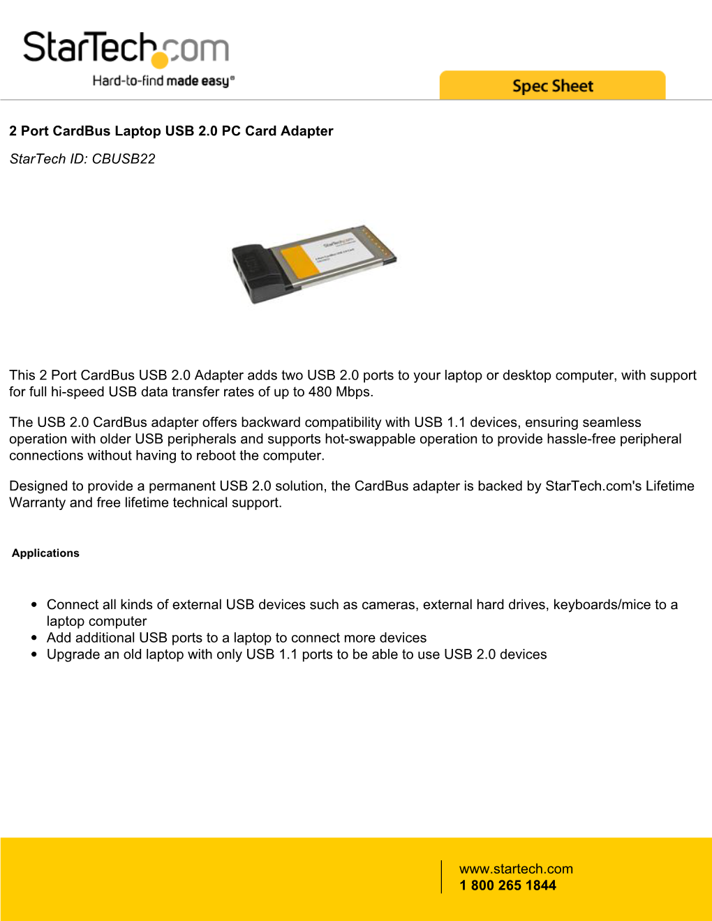 2 Port Cardbus Laptop USB 2.0 PC Card Adapter Startech ID: CBUSB22
