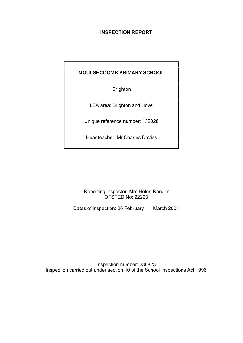 Inspection Report Moulsecoomb Primary