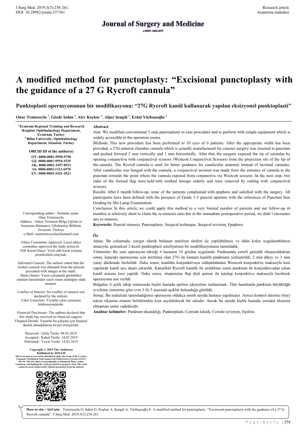 A Modified Method for Punctoplasty: “Excisional Punctoplasty with the Guidance of a 27 G Rycroft Cannula”