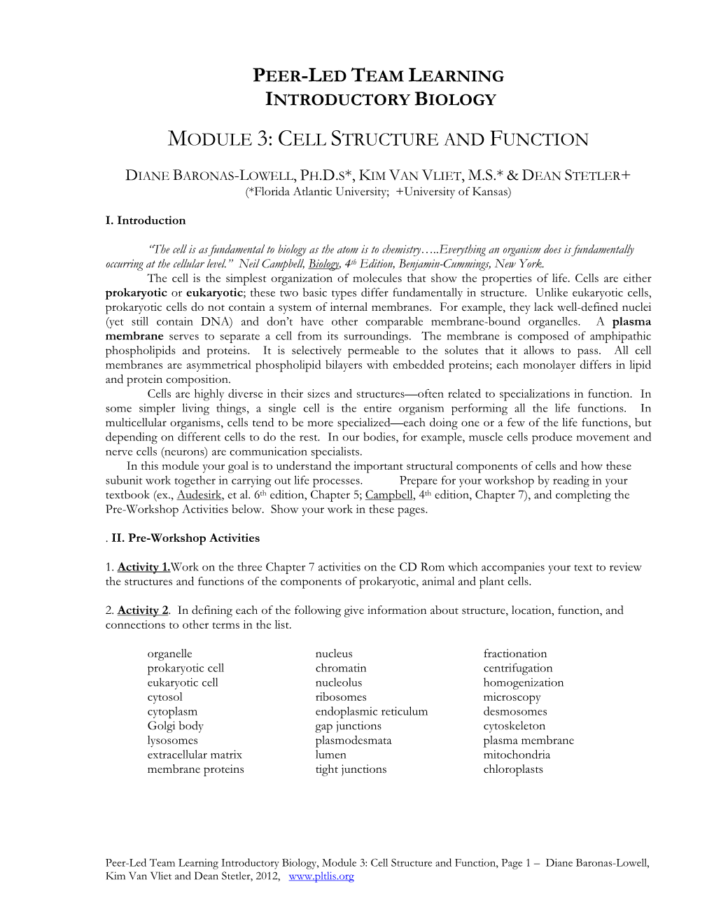 Module 3: Cell Structure and Function