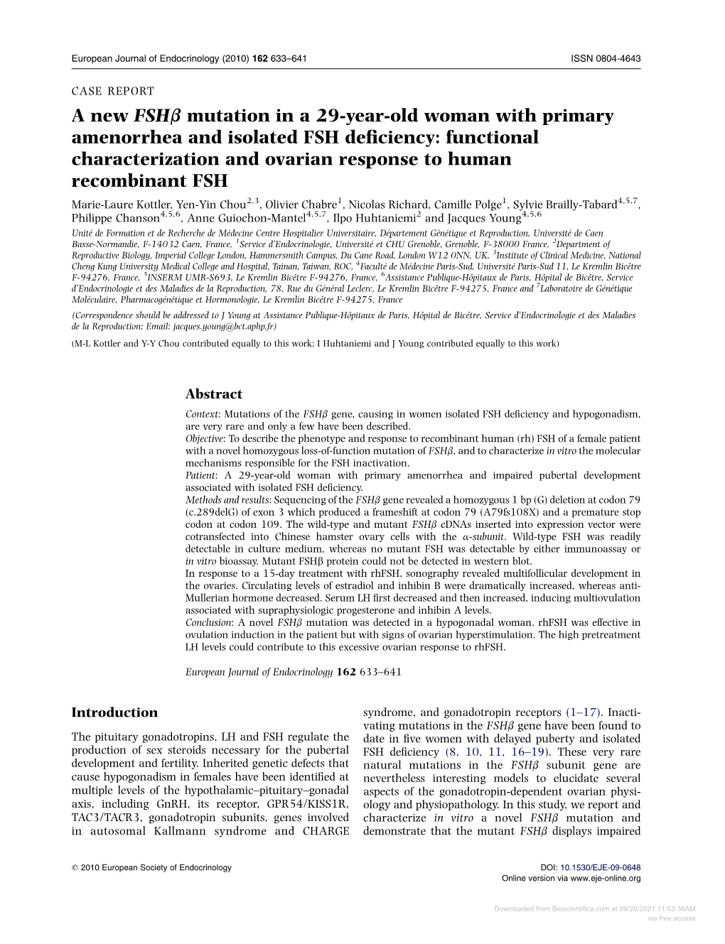 A New FSH B Mutation in a 29-Year