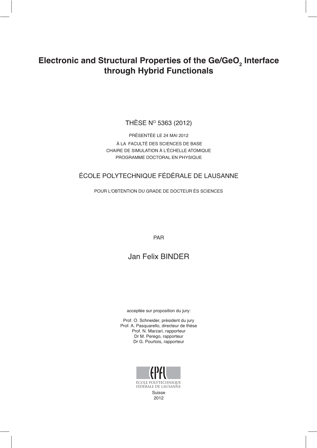 Electronic and Structural Properties of the Ge/Geo2 Interface Through Hybrid Functionals