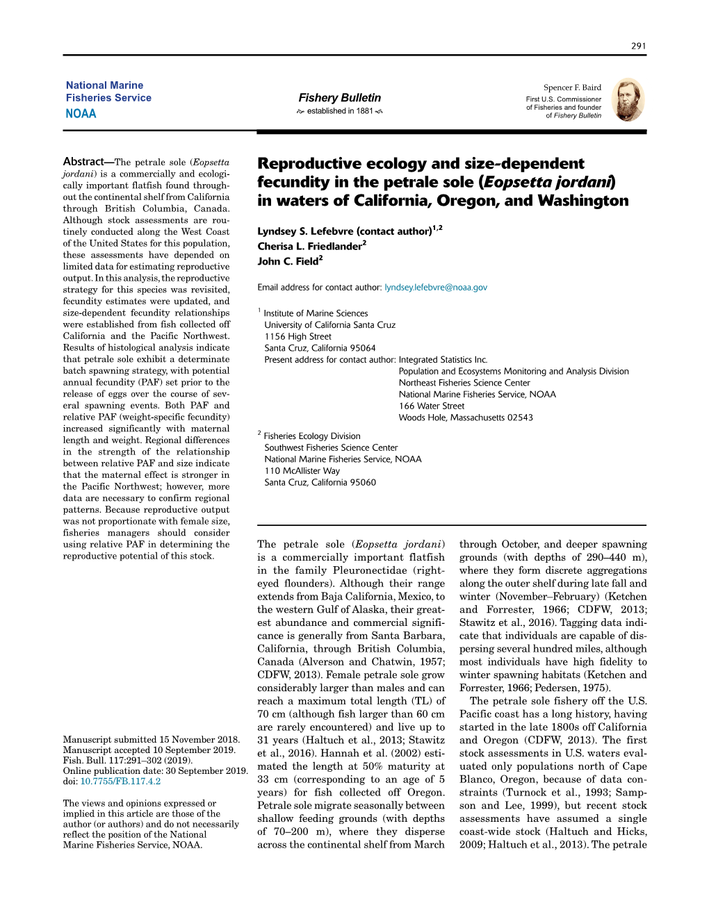 Reproductive Ecology and Size- Dependent Fecundity in the Petrale