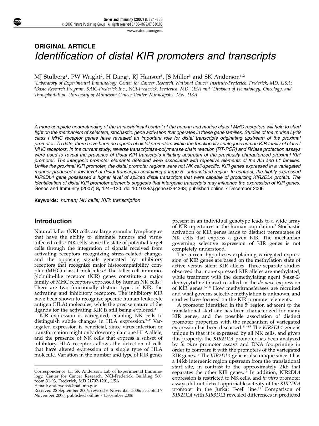 Identification of Distal KIR Promoters and Transcripts