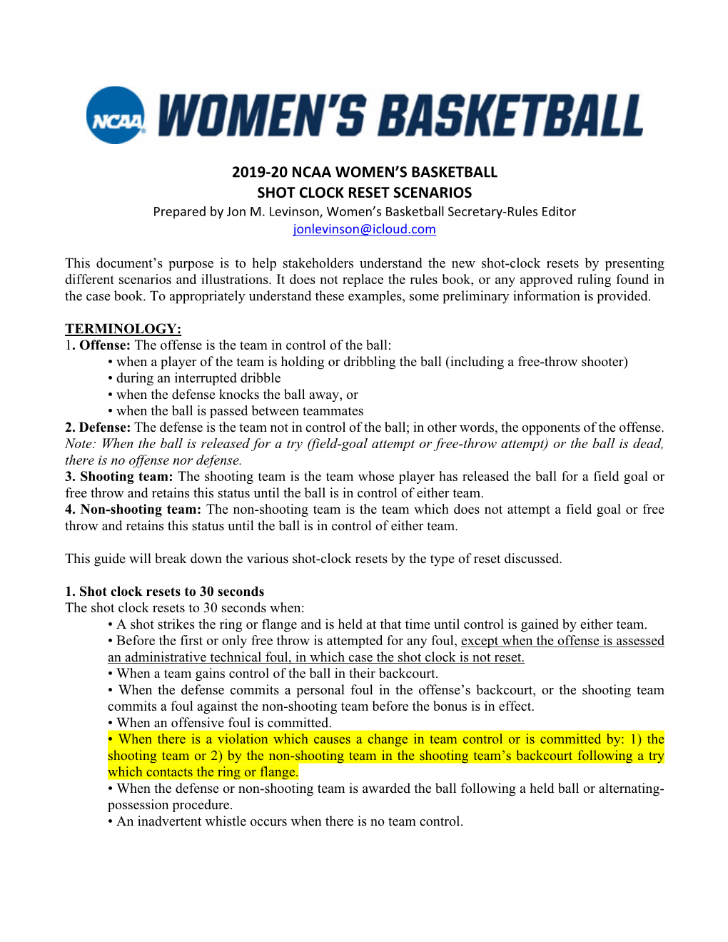 2019-20 Ncaa Women's Basketball Shot Clock