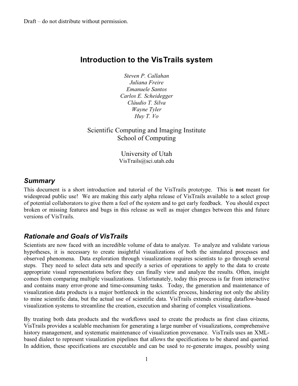 Introduction to the Vistrails System