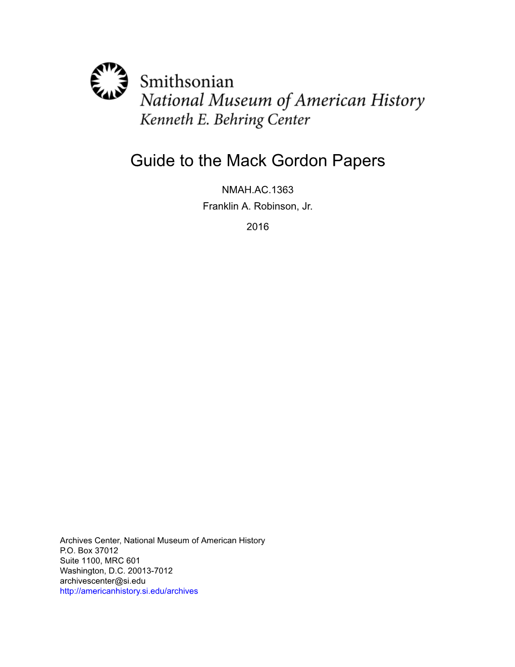 Guide to the Mack Gordon Papers