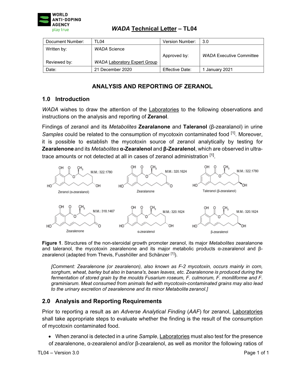 Tl04 Analysis and Reporting of Zeranol 1.0