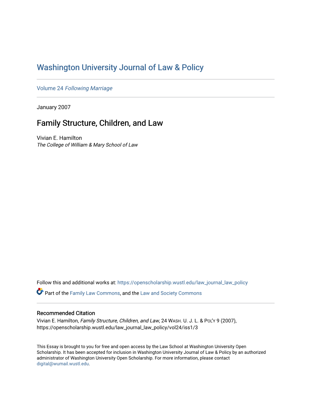 Family Structure, Children, and Law