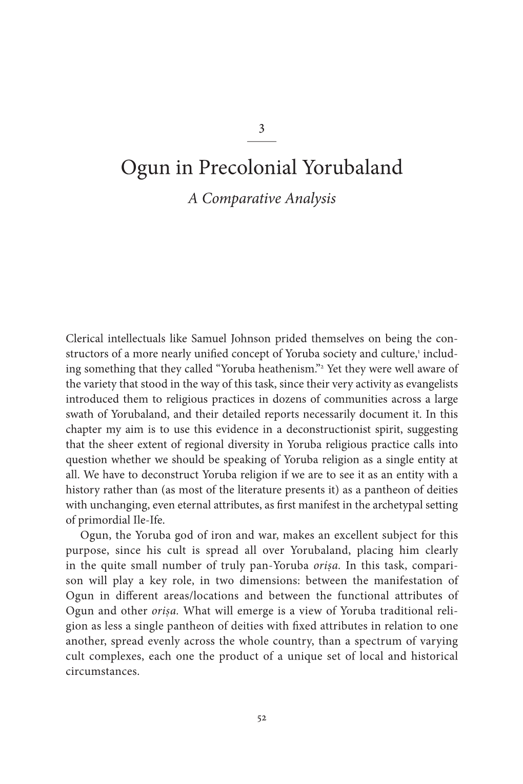 Ogun in Precolonial Yorubaland a Comparative Analysis