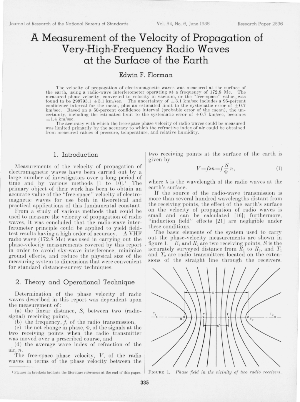 A Measurement of the Velocity of Propagation of Very-High-Frequency Radio Waves at the Surface of the Earth