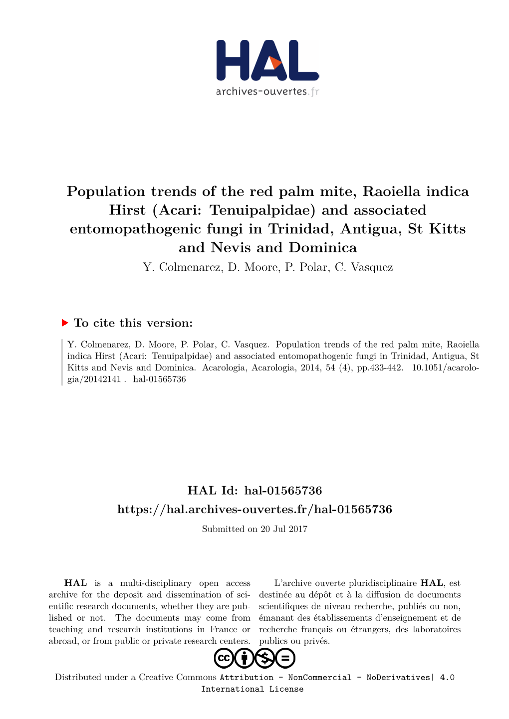 Population Trends of the Red Palm Mite, Raoiella Indica Hirst (Acari: Tenuipalpidae) and Associated Entomopathogenic Fungi in Tr