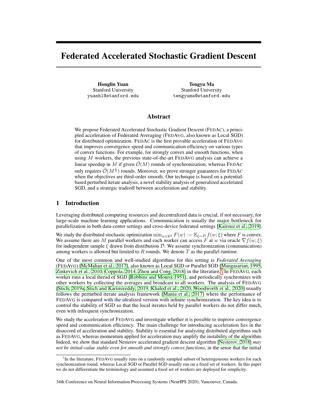 Federated Accelerated Stochastic Gradient Descent