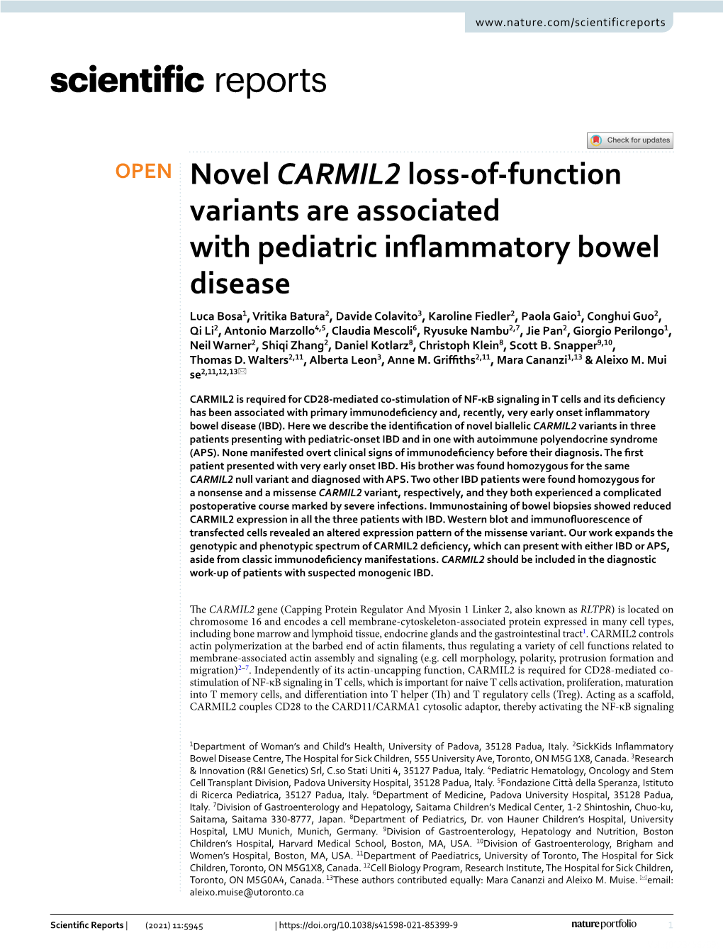 Novel CARMIL2 Loss-Of-Function Variants Are Associated with Pediatric Inflammatory Bowel Disease