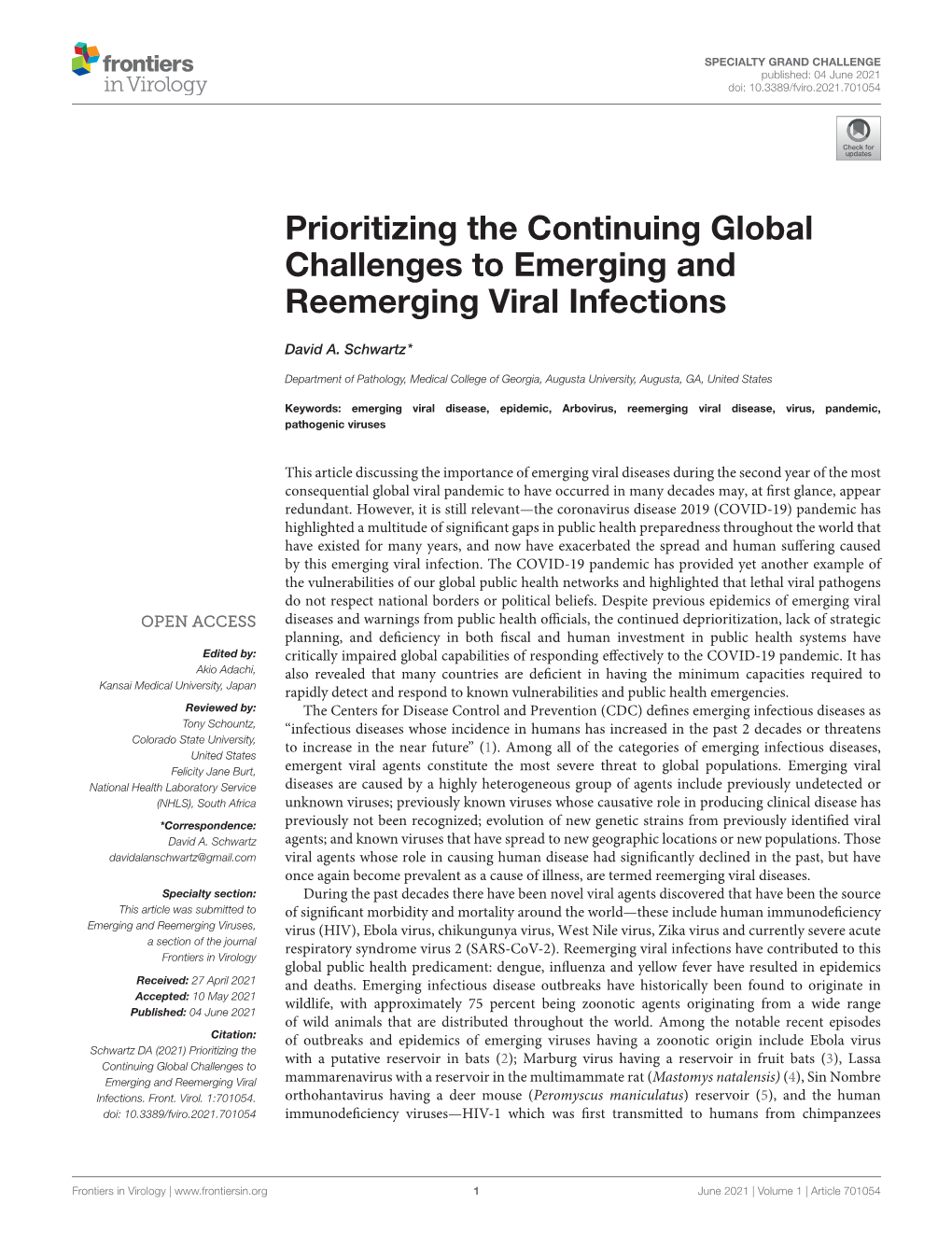 Prioritizing the Continuing Global Challenges to Emerging and Reemerging Viral Infections