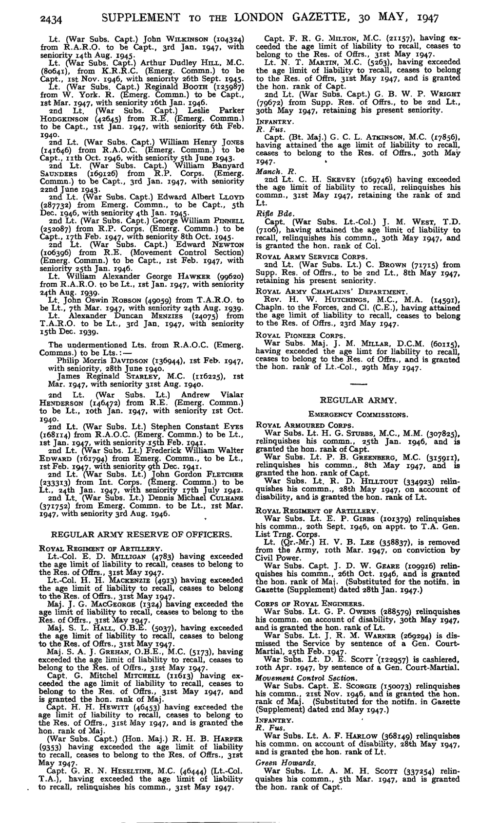 SUPPLEMENT to the LONDON GAZETTE, 30 MAY, 1947 Lt