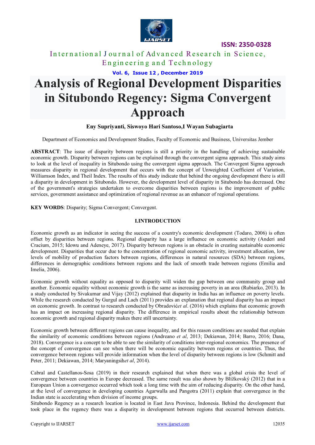 Analysis of Regional Development Disparities in Situbondo Regency: Sigma Convergent Approach