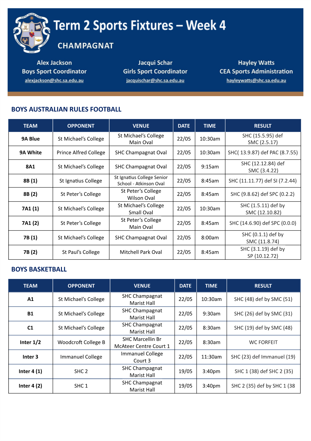 Boys Australian Rules Football Boys Basketball