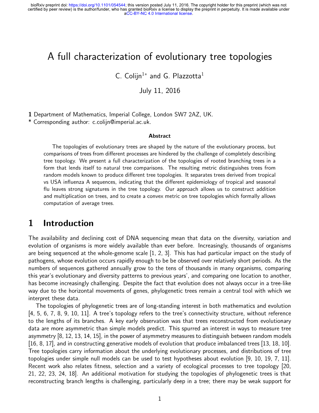 A Full Characterization of Evolutionary Tree Topologies