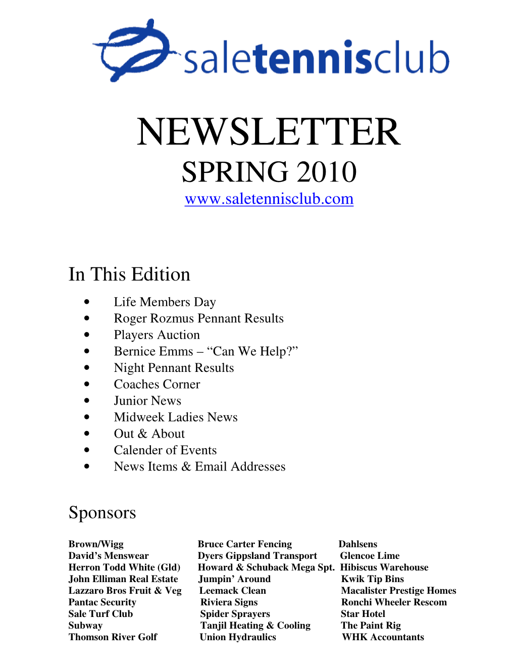 Newsletter Spring 2010