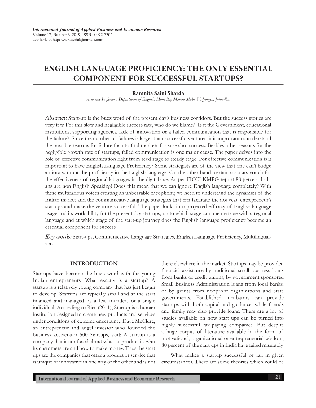 English Language Proficiency: the Only Essential Component for Successful Startups?
