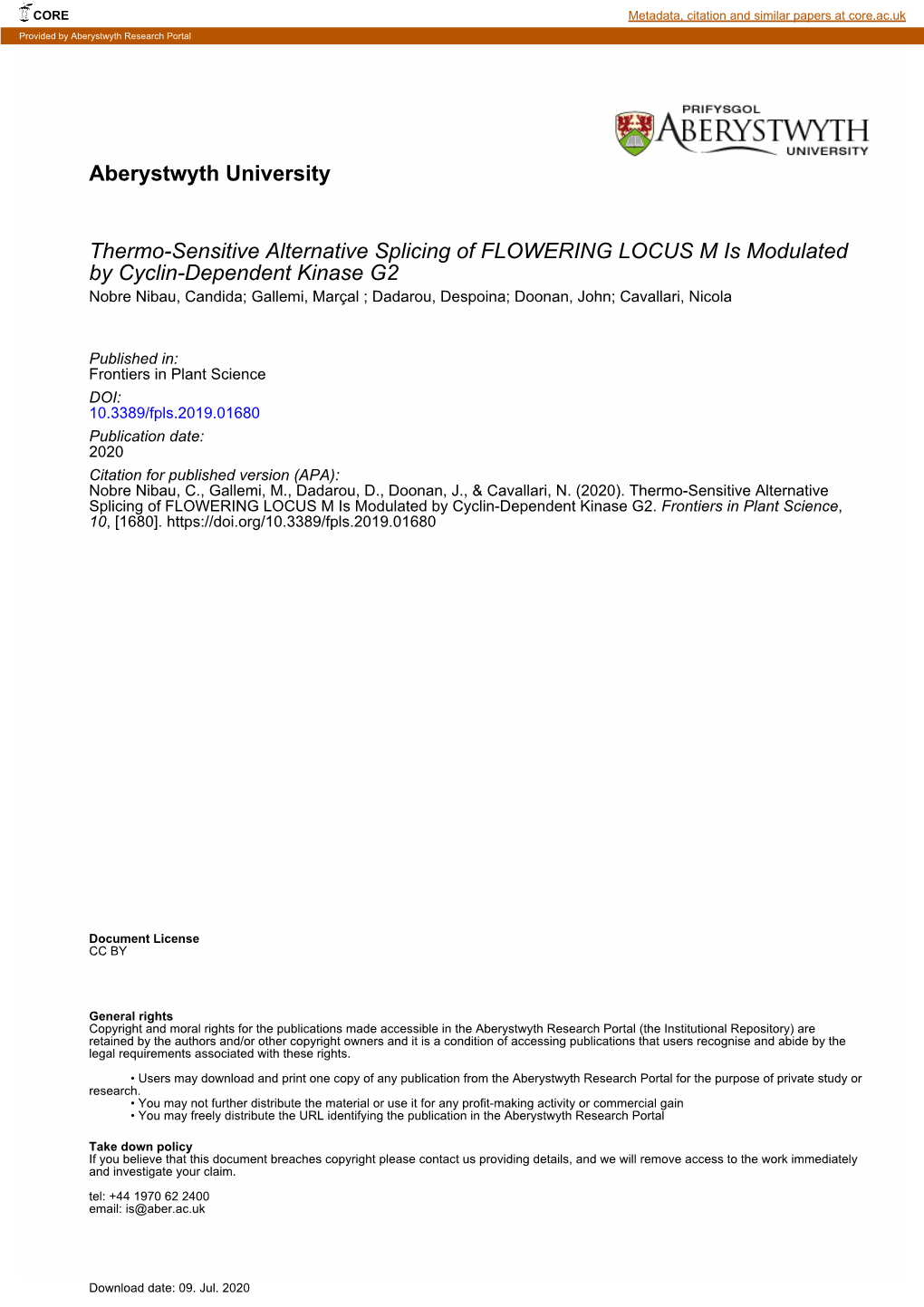 Thermo-Sensitive Alternative Splicing of FLOWERING LOCUS M Is