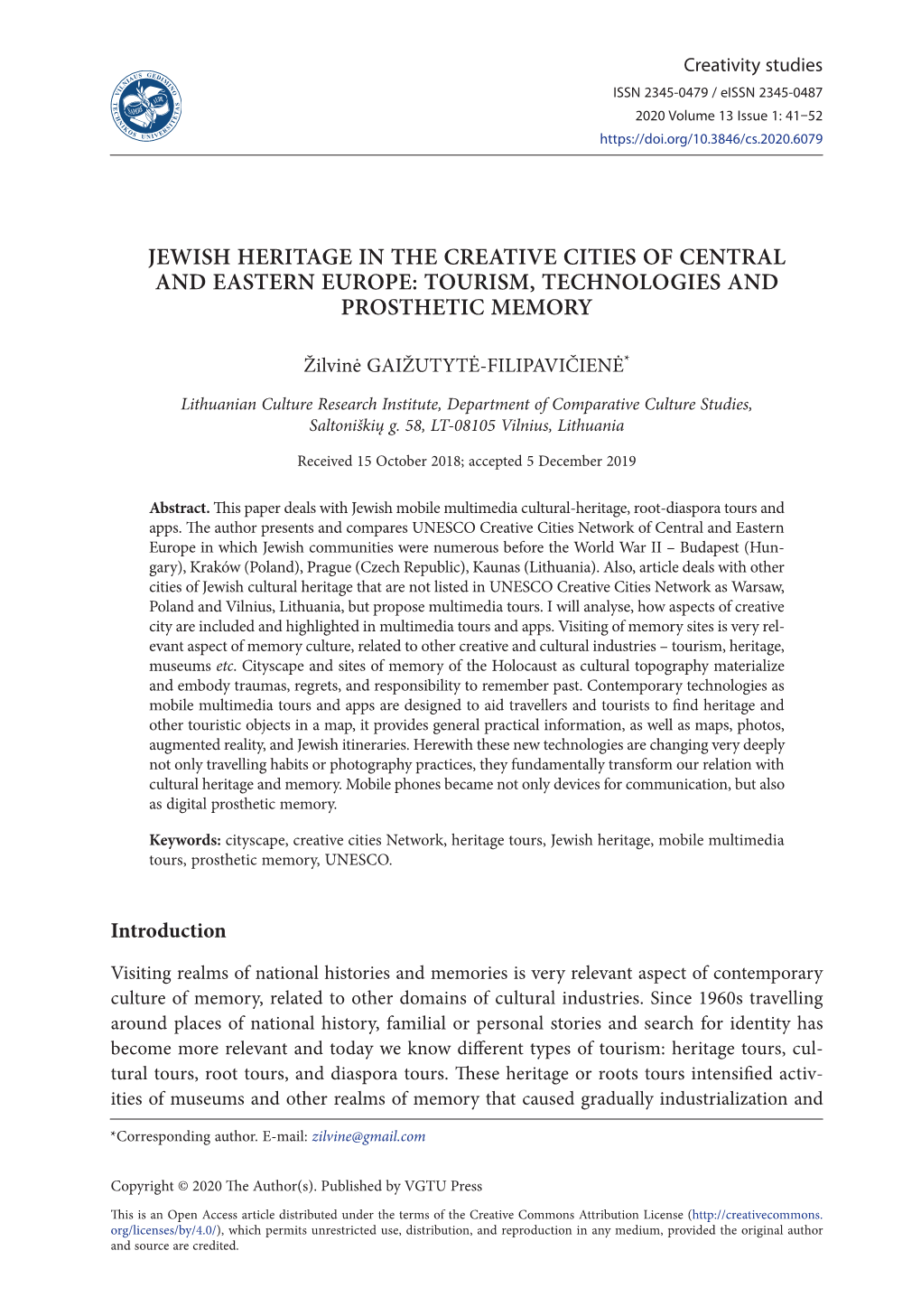 Jewish Heritage in the Creative Cities of Central and Eastern Europe: Tourism, Technologies and Prosthetic Memory