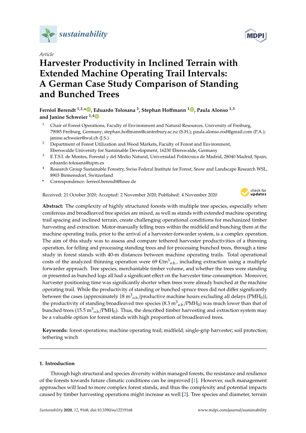 Harvester Productivity in Inclined Terrain with Extended Machine Operating Trail Intervals: a German Case Study Comparison of Standing and Bunched Trees