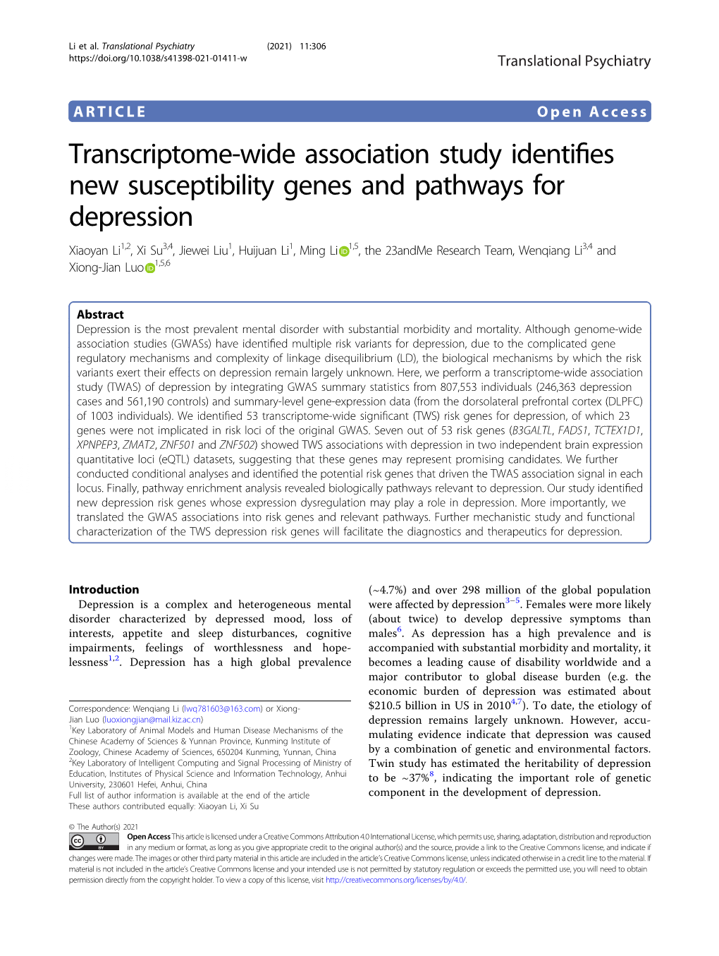 Transcriptome-Wide Association Study Identifies New Susceptibility Genes
