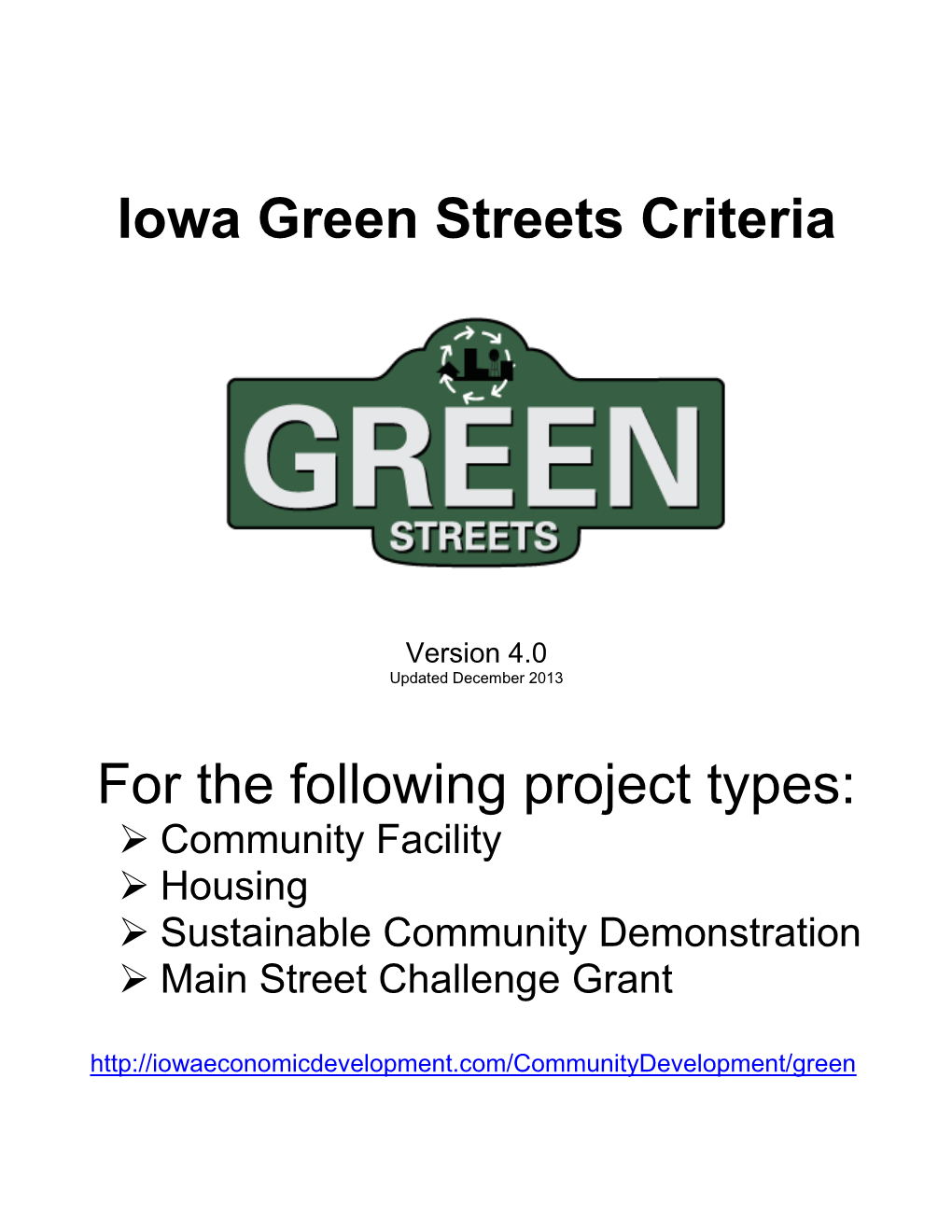 Iowa Green Streets Criteria for the Following Project Types