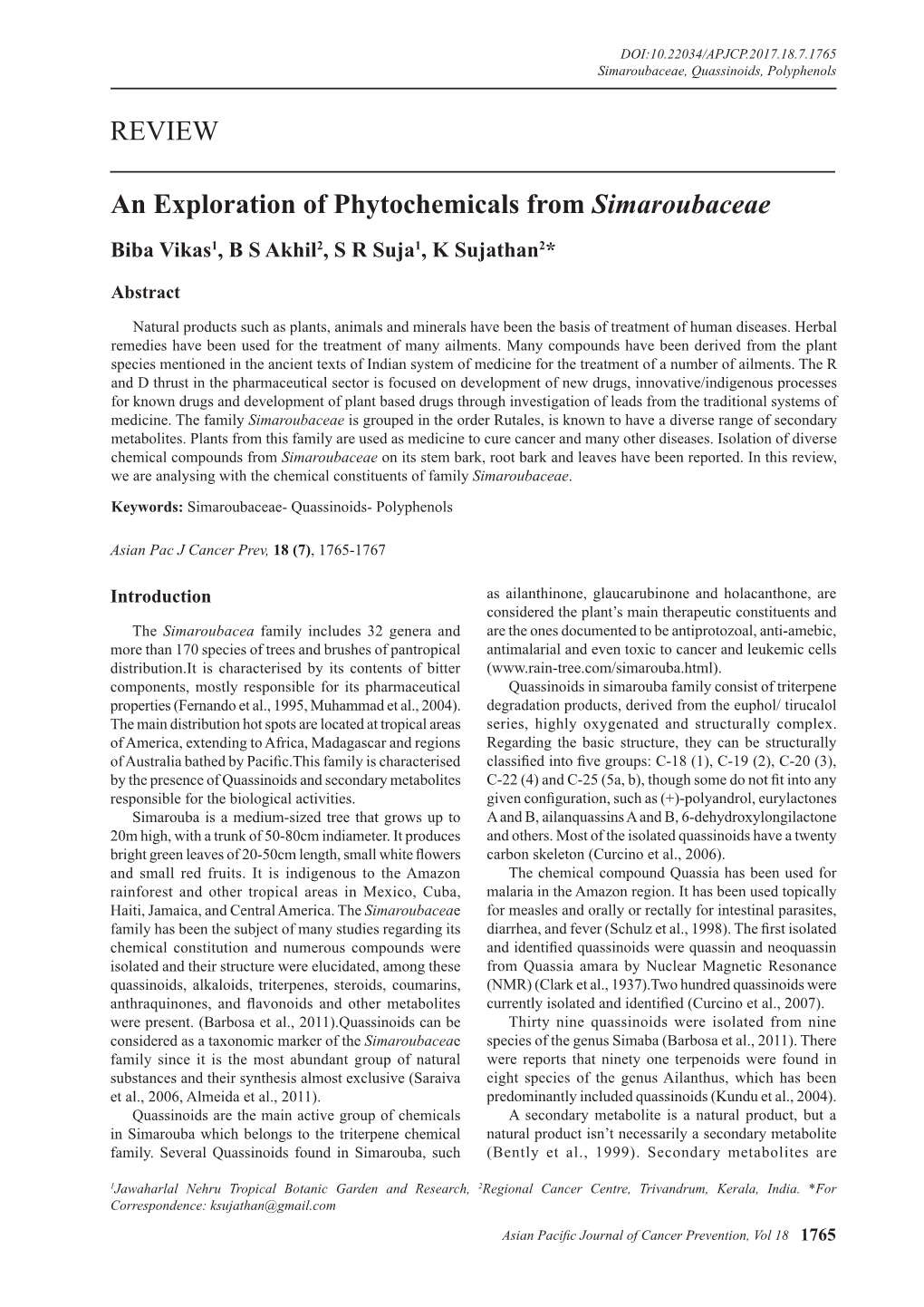 REVIEW an Exploration of Phytochemicals from Simaroubaceae