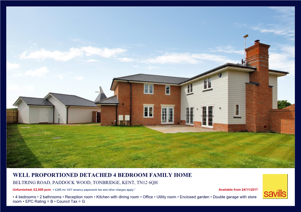 Well Proportioned Detached 4 Bedroom Family Home Beltring Road, Paddock Wood, Tonbridge, Kent, Tn12 6Qh