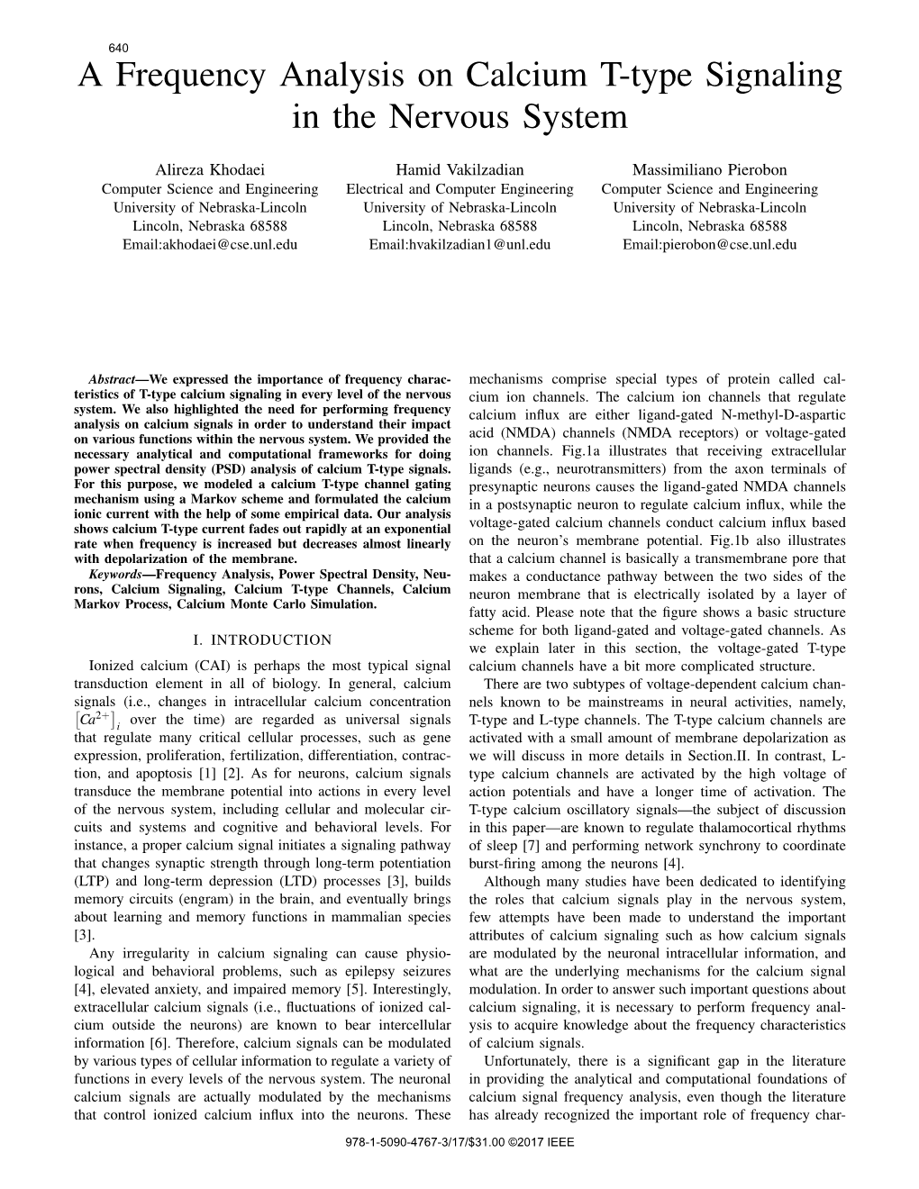 A Frequency Analysis on Calcium T-Type Signaling in the Nervous System