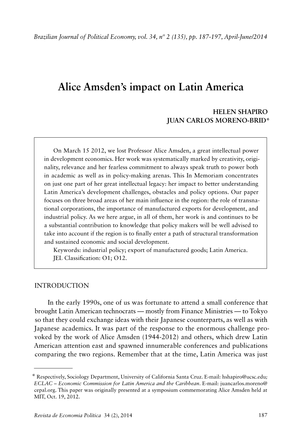 Alice Amsden's Impact on Latin America