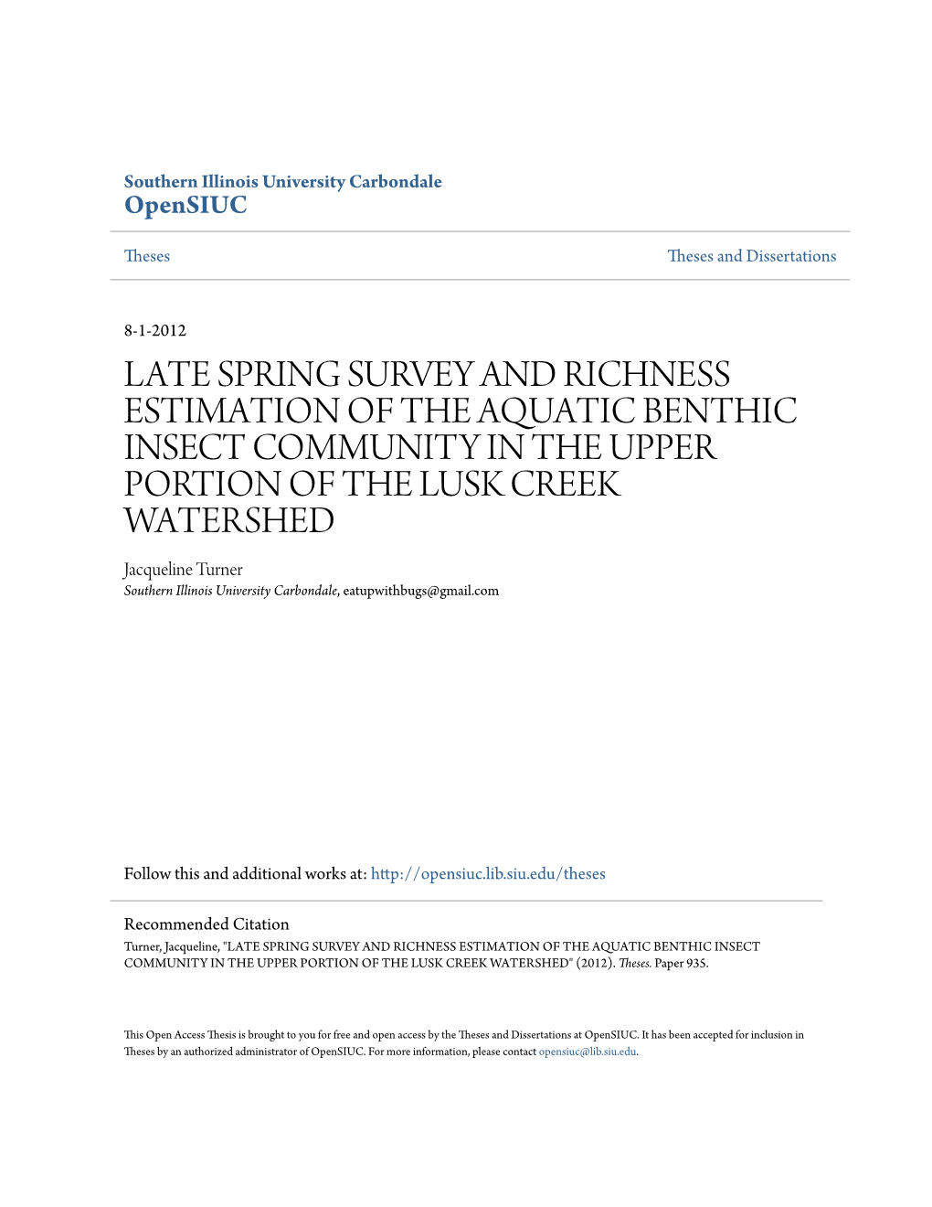 Late Spring Survey and Richness Estimation of The