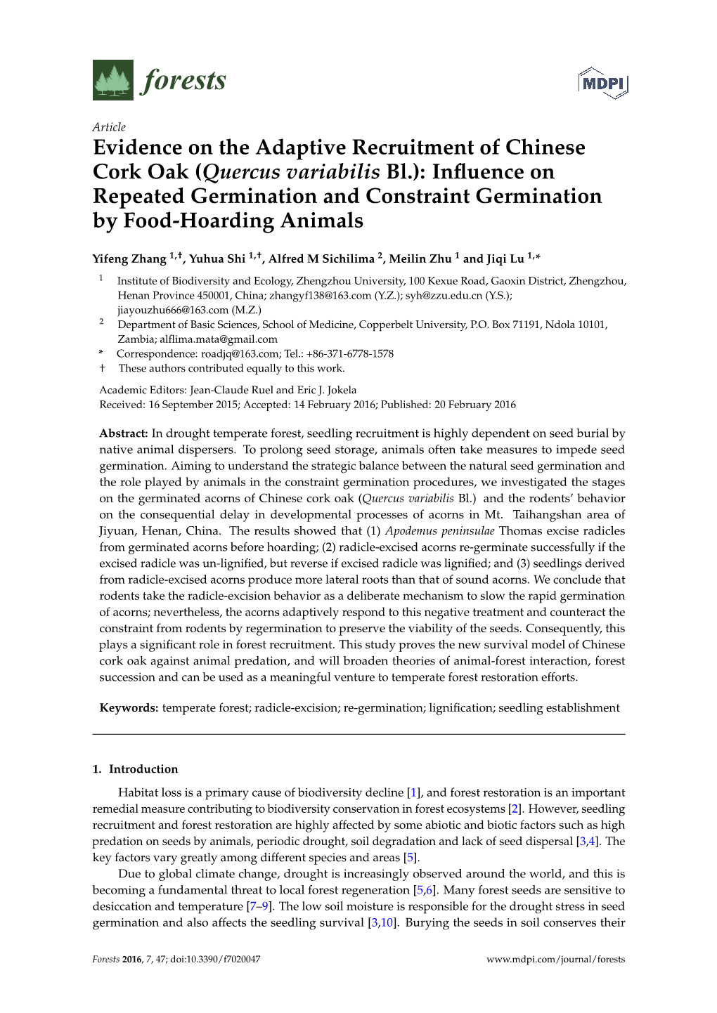 Evidence on the Adaptive Recruitment of Chinese Cork Oak (Quercus