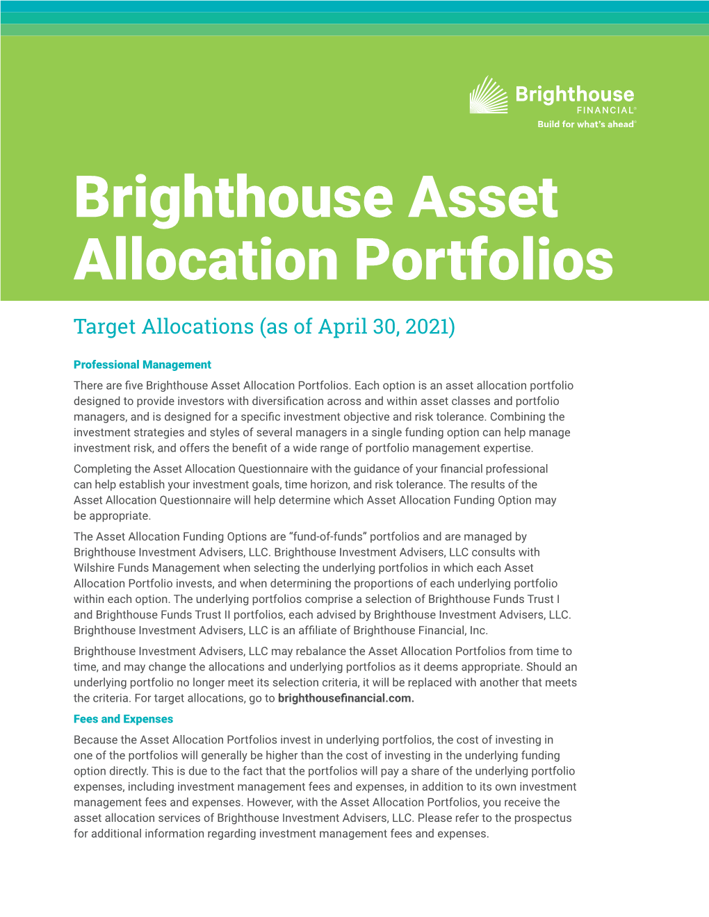 Asset Allocation Portfolios Fund of Funds Brochure.Indd