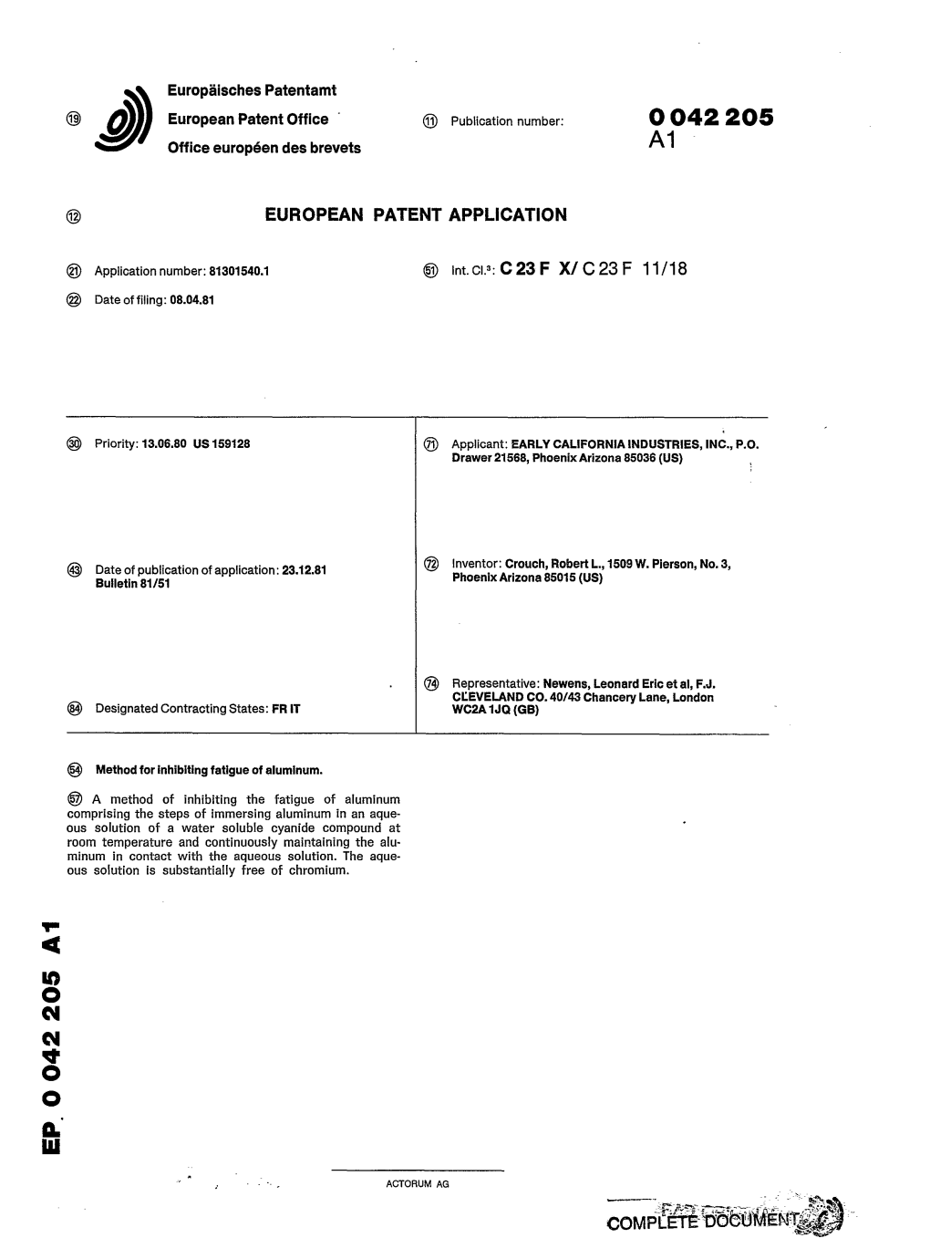 Method for Inhibiting Fatigue of Aluminum