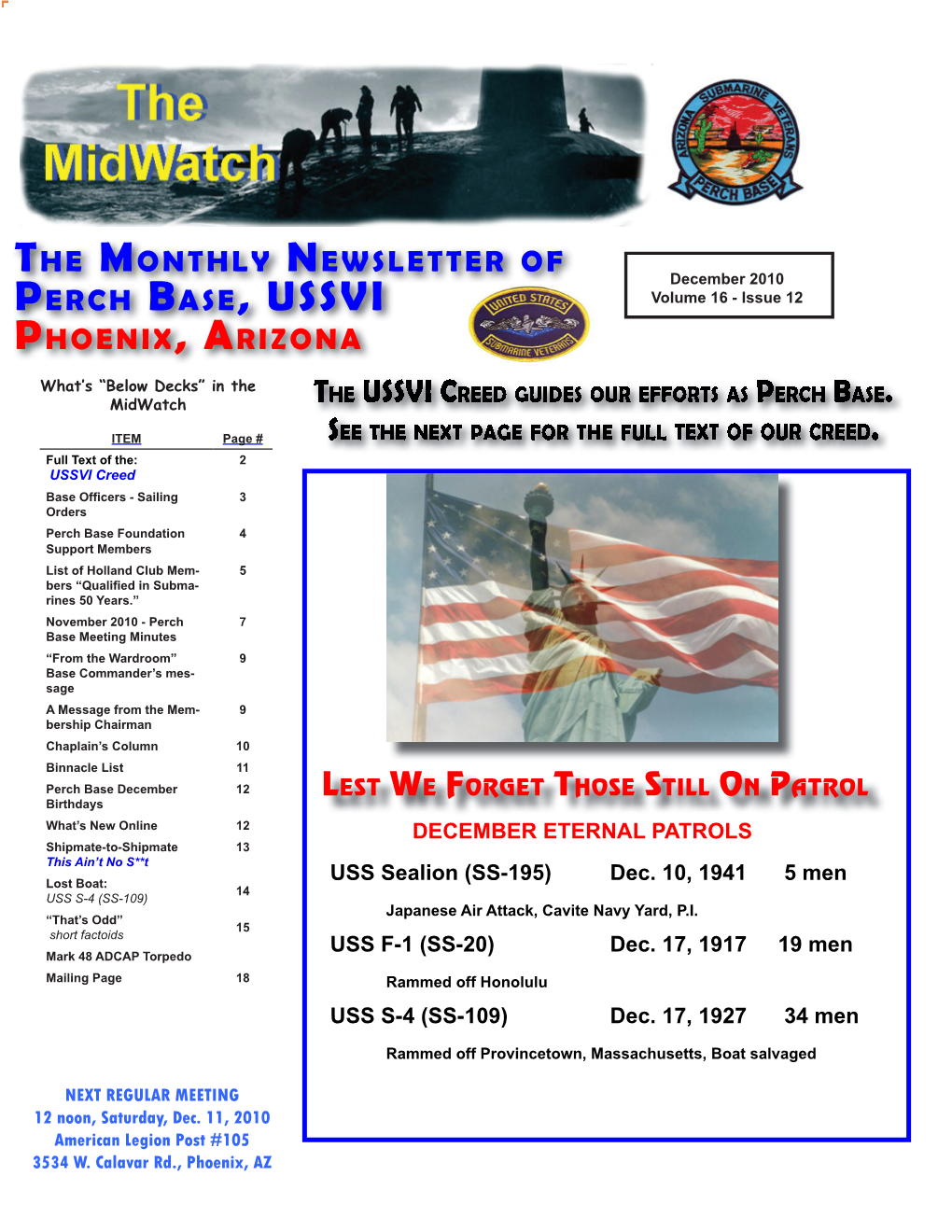 December 2010 PERCH BASE, USSVI Volume 16 - Issue 12 PHOENIX, ARIZONA